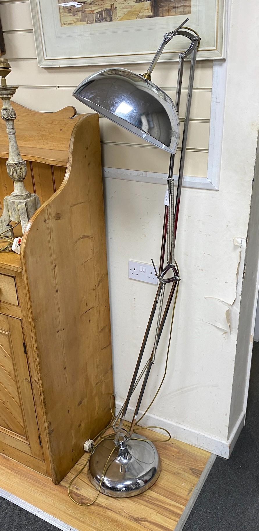 A large chrome plated anglepoise standard lamp, height 180cm